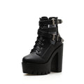 Womens High-heeled ankle boot with belt buckle Platform Shoes - LAKD London