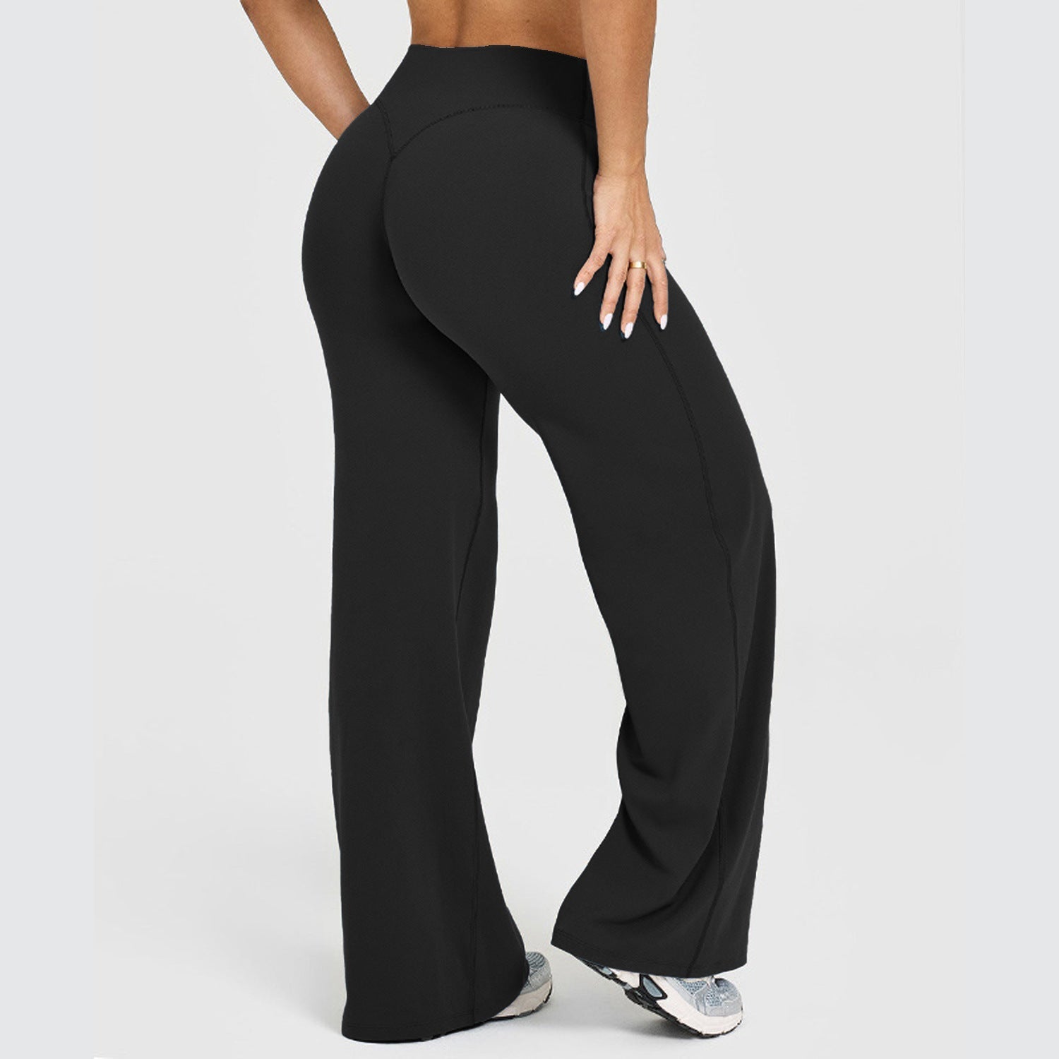 Pantalon couleur unie jambes droites extensible décontracté polyvalent pour femme