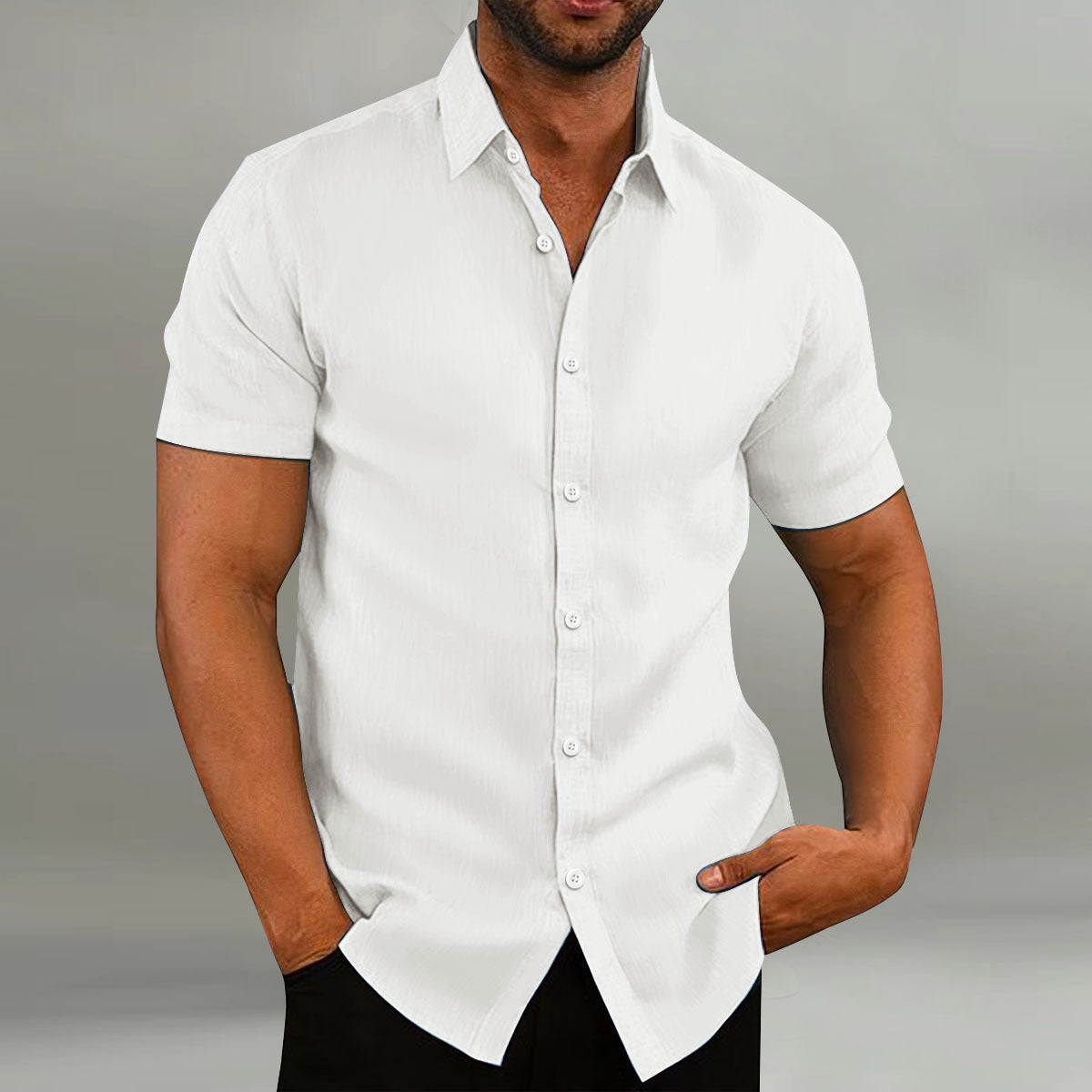 Chemise vintage en coton et lin manches courtes décontracté ample été pour homme