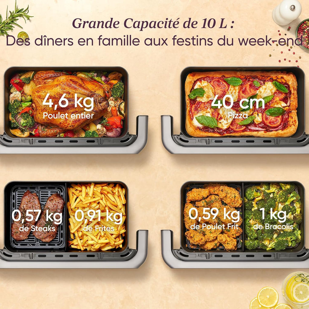 2026 COSORI Air Fryer 10L Twinfry,Dual Zone Avec S&eacute;parateur Amovible,Capacit&eacute; Flexible de 10L,Friteuse sans Huile 6-en-1,35℃-240℃,66% d'&Eacute;nergie en Moins,Livre de Recettes et Application