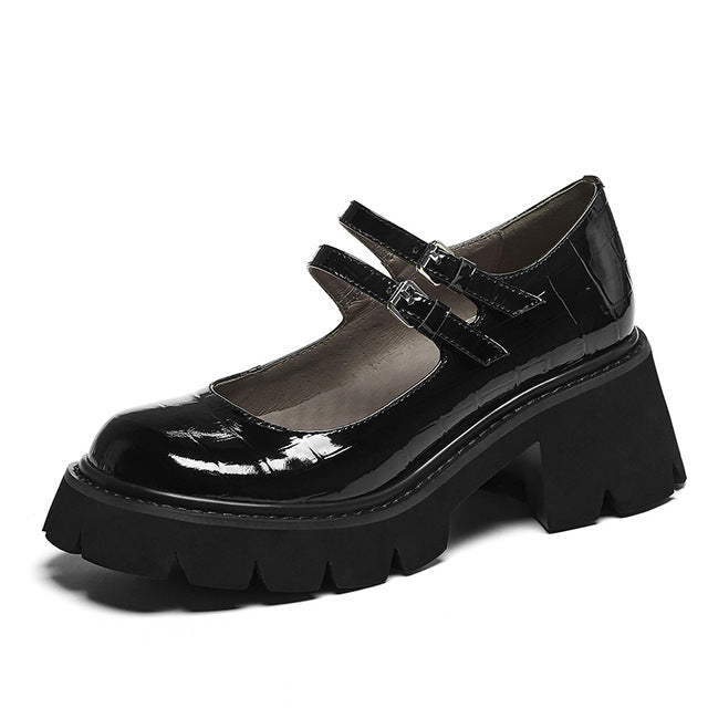 Escarpins en cuir véritable Mary Jane bout rond petit talon pour femme
