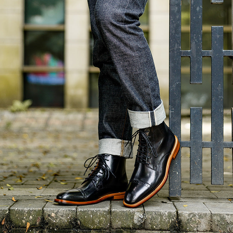Men's High Top Lace Up Leather Boots British Style - LAKD London