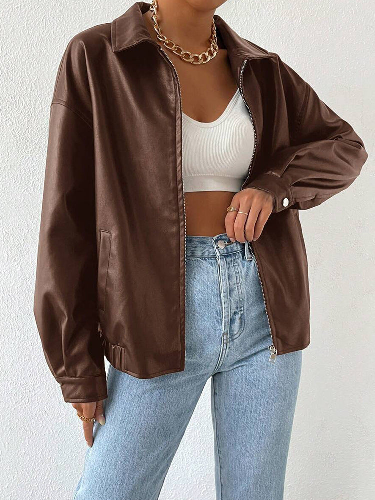 Manteau en cuir PU hiver facile à porter chic chaud pour femme