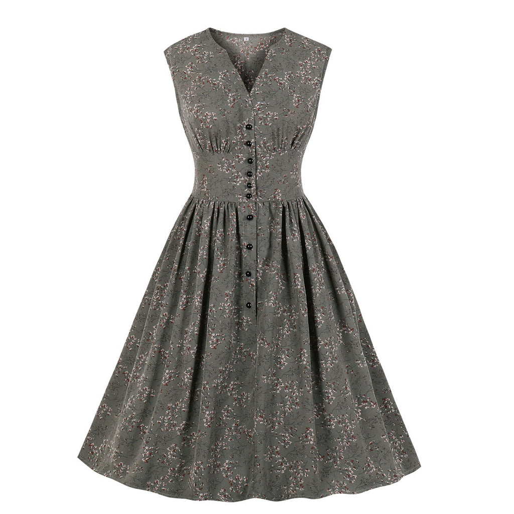 Robe long sans manches rétro fleuri maxi élégant été pour femme
