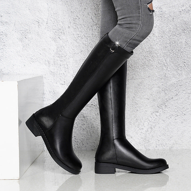 Women's Luxury Thick Heel Zipper Rider High Leather Boots - LAKD London