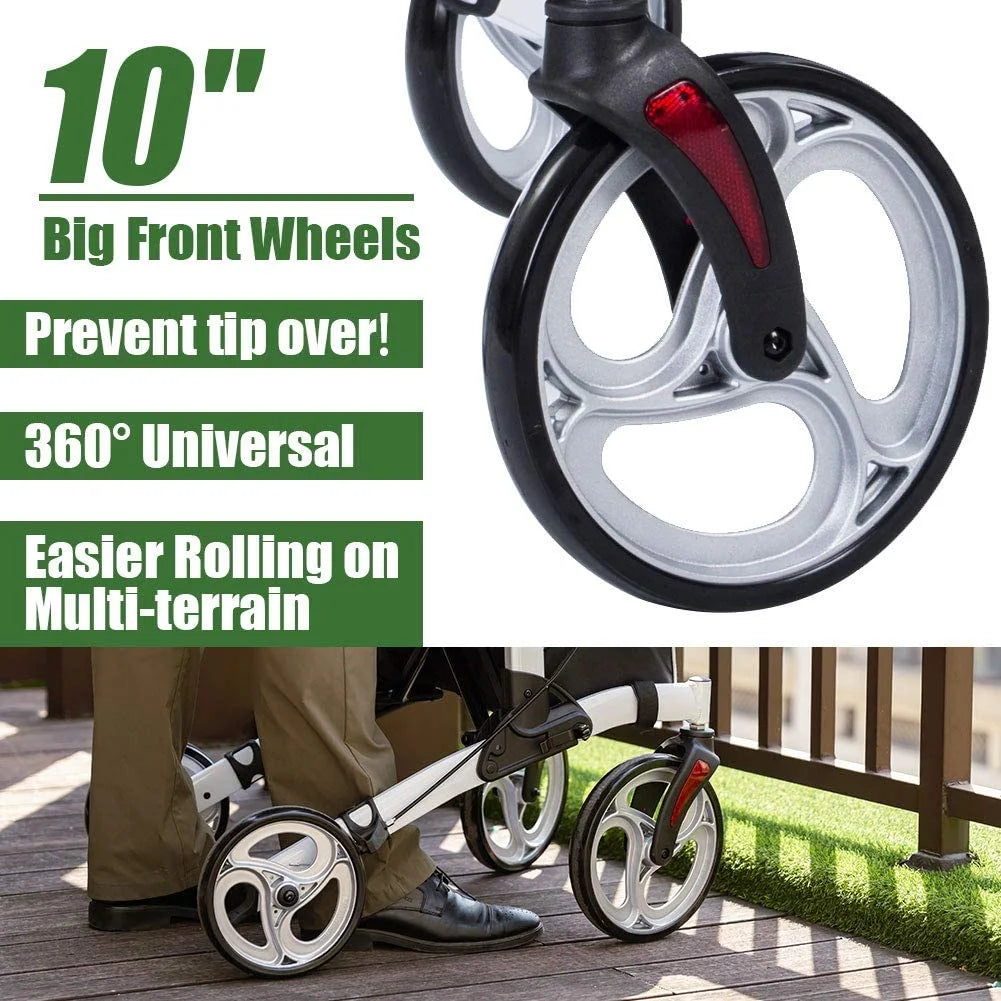 2026 BEYOUR WALKER Aufrechter Rollator, 10″ Räder, Verstellbare Armlehnen, Klappbares Design, Weiß – Mobilitätshilfe für Senioren