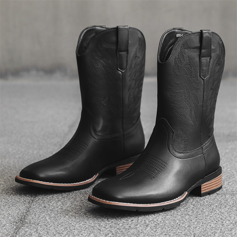 Bottes style western en denim brodé en cuir tendance confortable pour homme