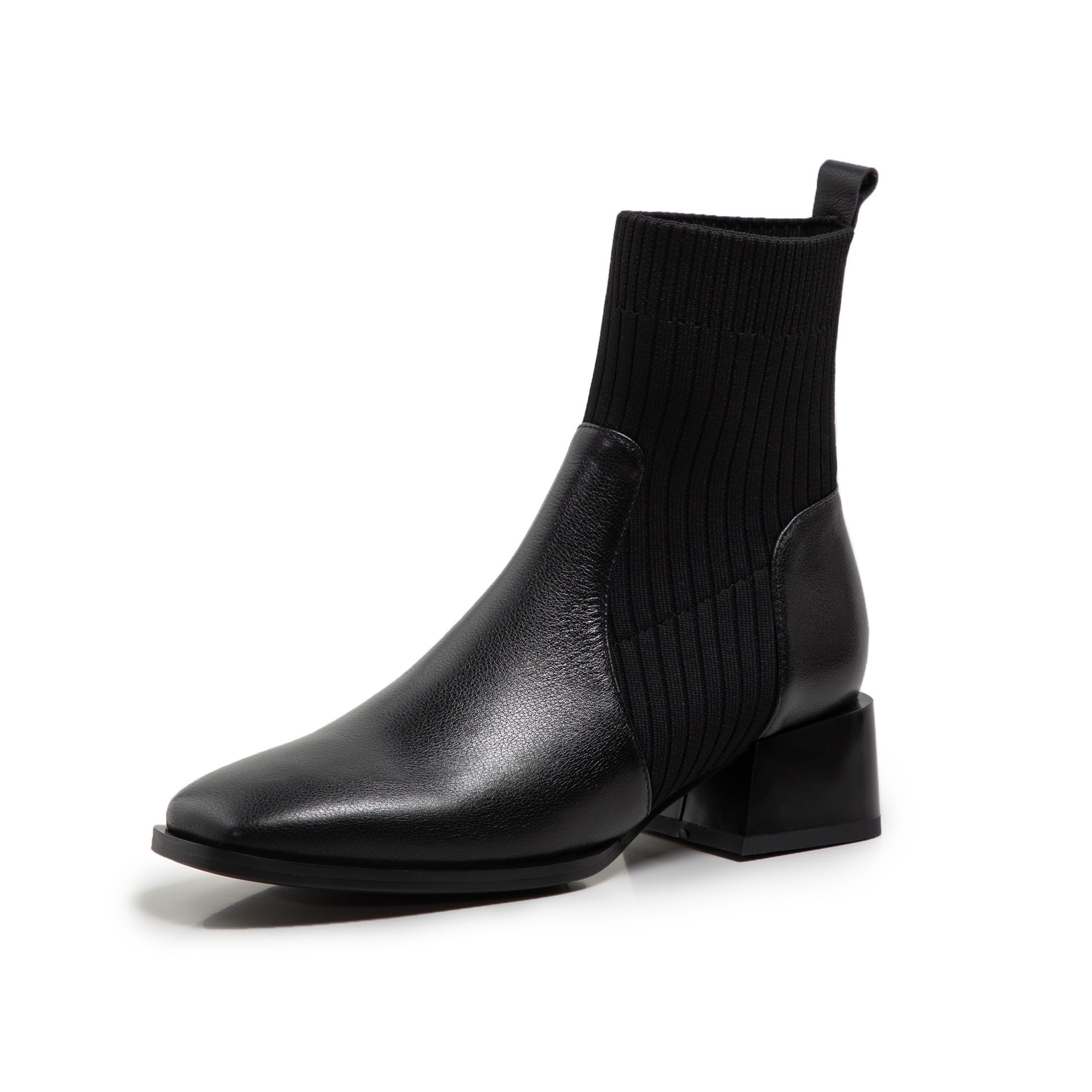 Bottines cuir de vachette socks tricoté fin bout carré mi-long martin pour femme