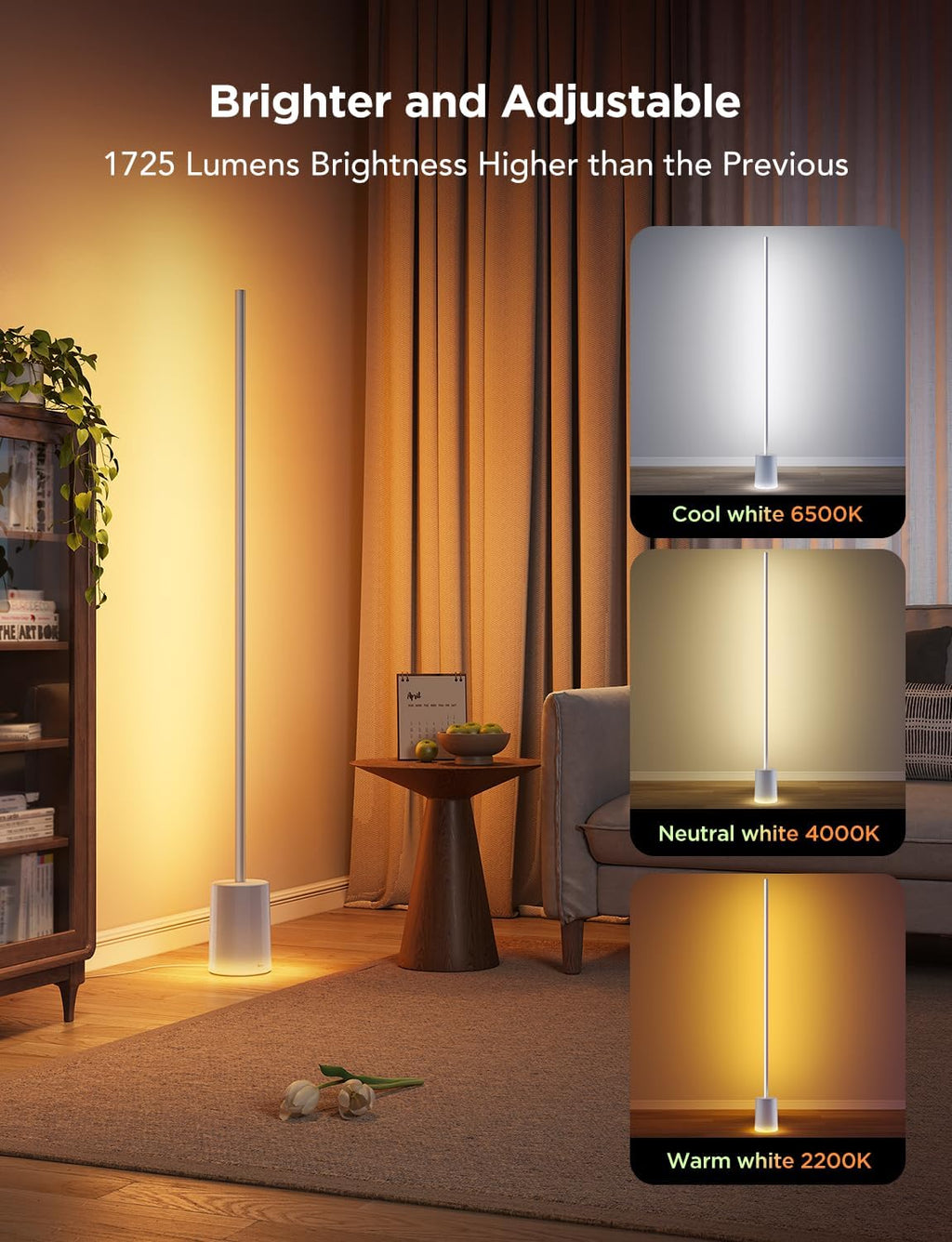 2026 2025 Lampadaire Govee 2 avec Matter, LED RGBIC, Blanc Chaud et Froid, Compatible Alexa, 1725 lm, Synchronisation Musique, Modes Scènes, Lampadaire Intelligent pour Salon et Chambre, Noir (1 Pièce)