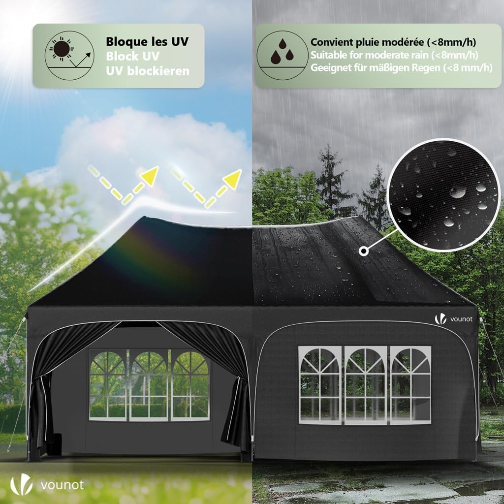 2026 Tonnelle de Jardin Extérieur 3x6m Barnum Pliant avec 6 Parois Amovibles et 6 Sacs de Sable Tente de Reception Imperméable et Anti-UV pour Camping Festival Mariage Sac de Transport Inclus Noir