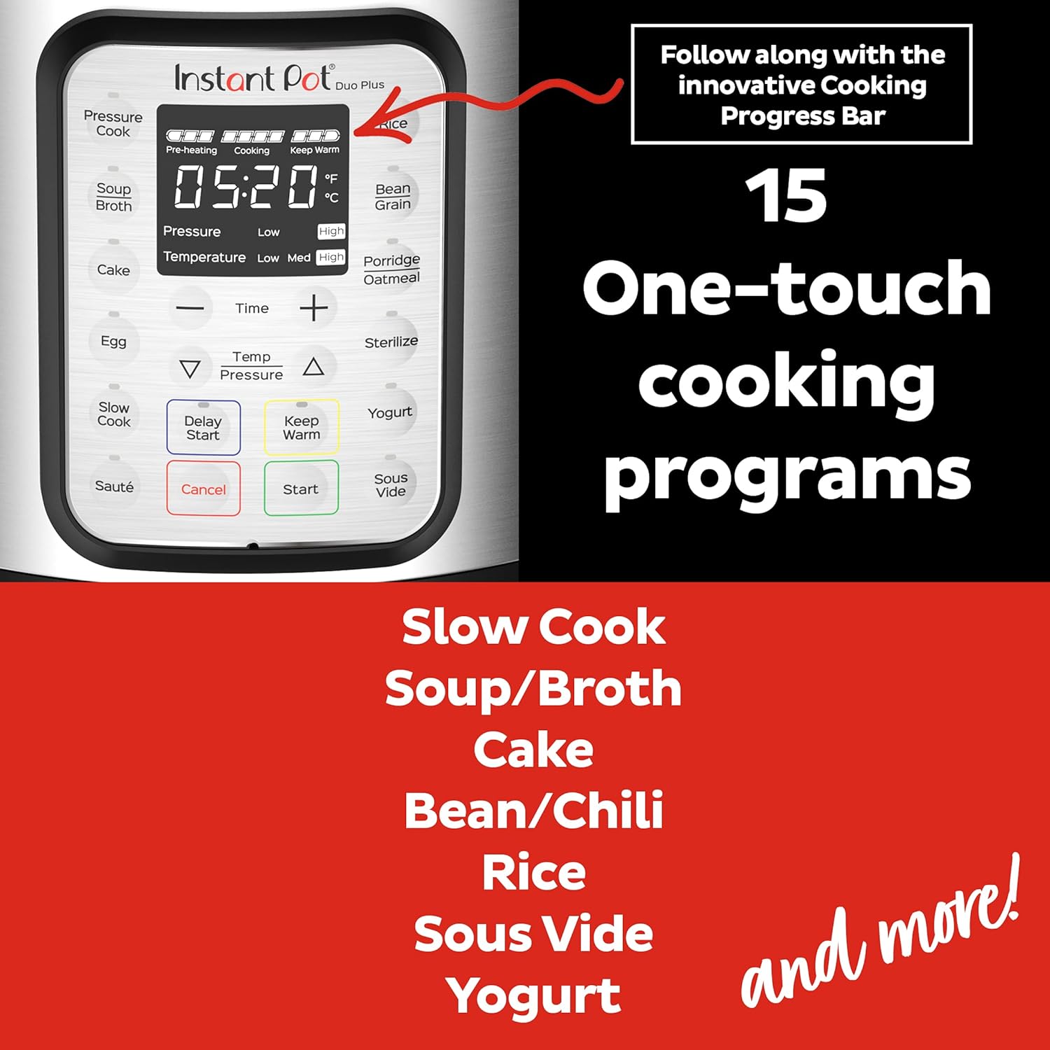2026 2025 Instant Pot Duo Plus 9-en-1 Multicuiseur, Autocuiseur, Slow Cooker, Cuiseur de Riz, Vapeur, Sauté, Yaourtière, Maintien au Chaud et Stérilisateur, Application Incluse avec Plus de 800 Recettes, Acier Inoxydable, 6 Quarts