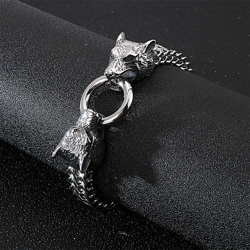 Men's Rock Viking Wolf Charm Bracelet Stainless Steel Skull Style - LAKD London