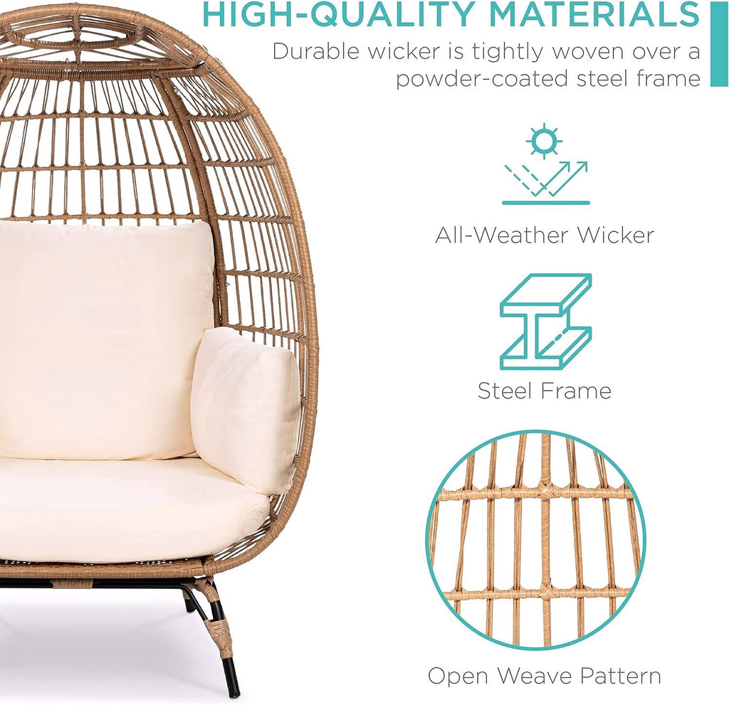 2026 Chaise à œuf en rotin Best Choice Products – Chaise longue surdimensionnée pour l'intérieur et l'extérieur, idéale pour la terrasse, le jardin et le salon