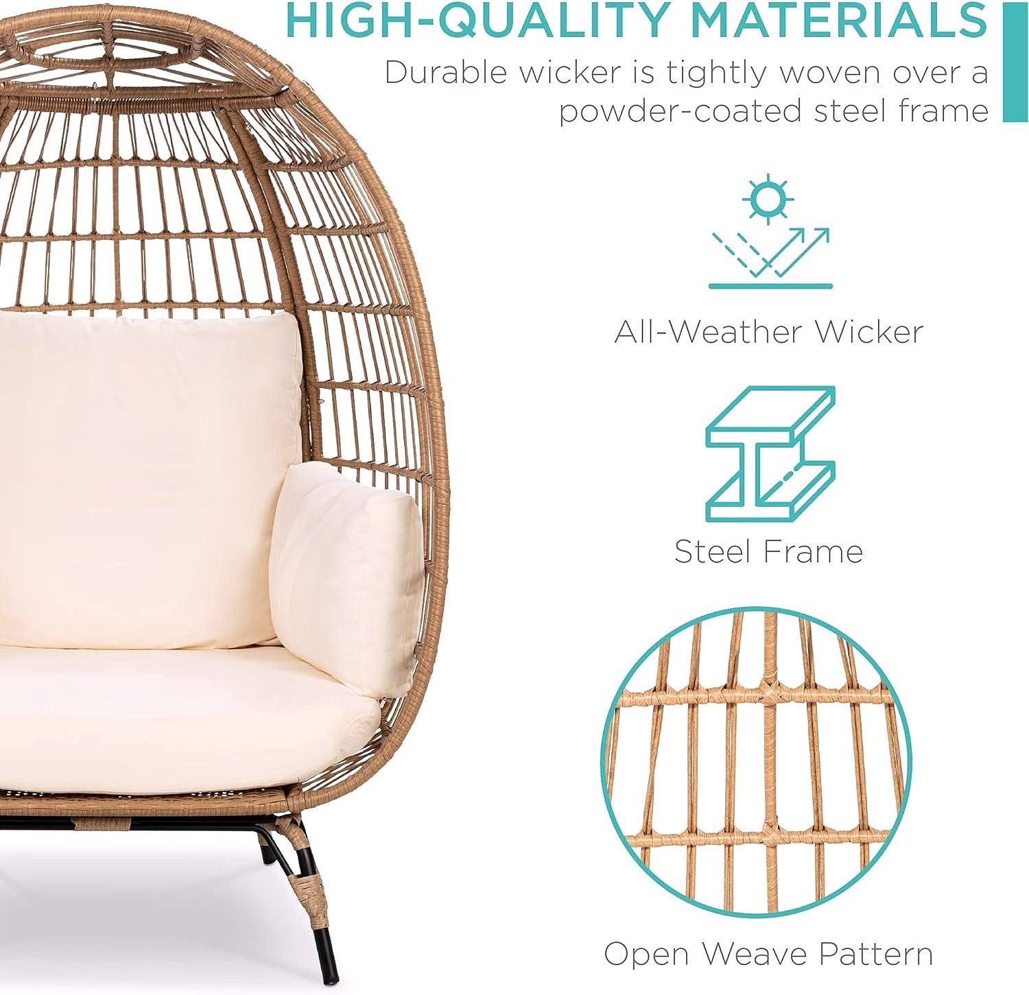 2026 Chaise à œuf en rotin Best Choice Products – Chaise longue surdimensionnée pour l'intérieur et l'extérieur, idéale pour la terrasse, le jardin et le salon