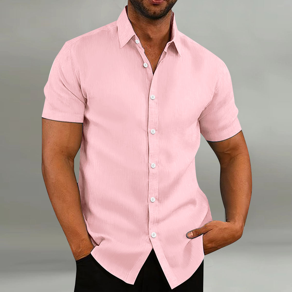 Chemise vintage en coton et lin manches courtes décontracté ample été pour homme