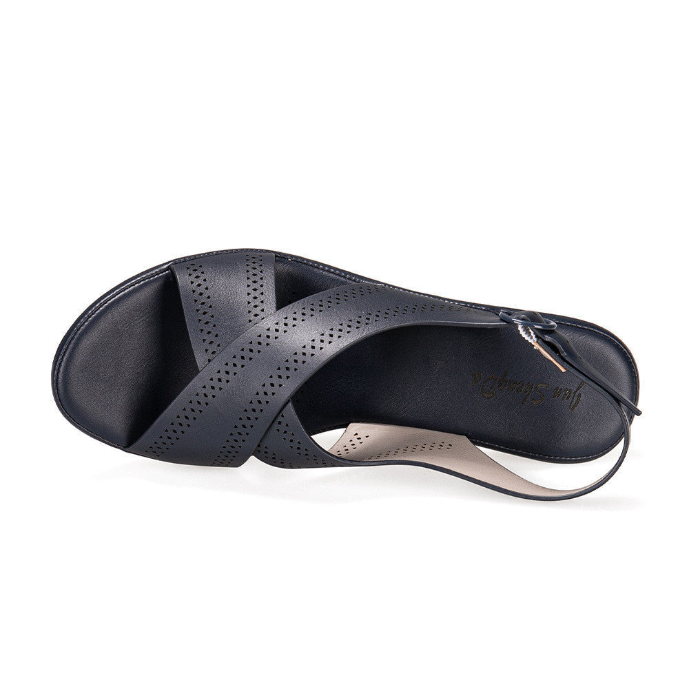 Women's Luxury Quality Thick High Heel Leather Buckle Sandals - LAKD London