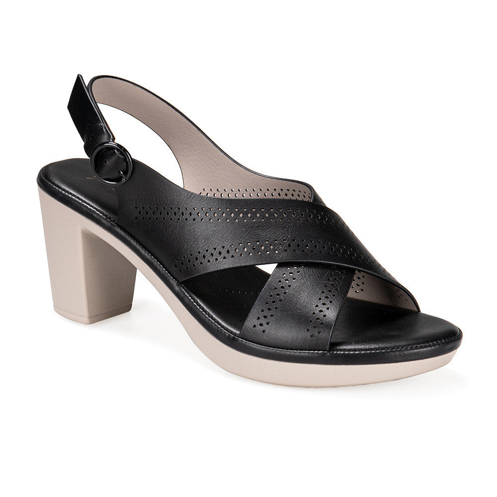 Women's Luxury Quality Thick High Heel Leather Buckle Sandals - LAKD London