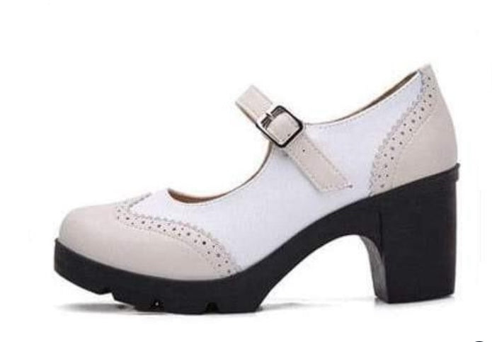 Escarpins en cuir véritable Mary Jane rétro carré pour femme