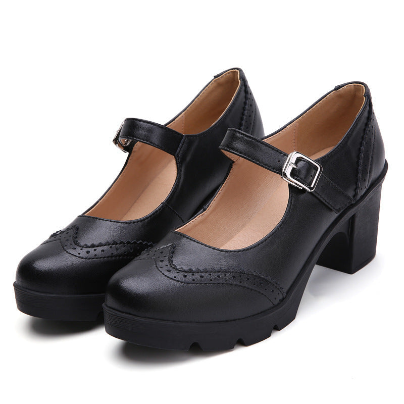 Escarpins en cuir véritable Mary Jane rétro carré pour femme