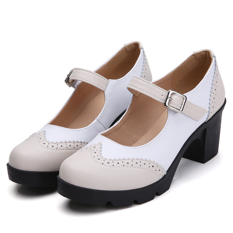 Escarpins en cuir véritable Mary Jane rétro carré pour femme