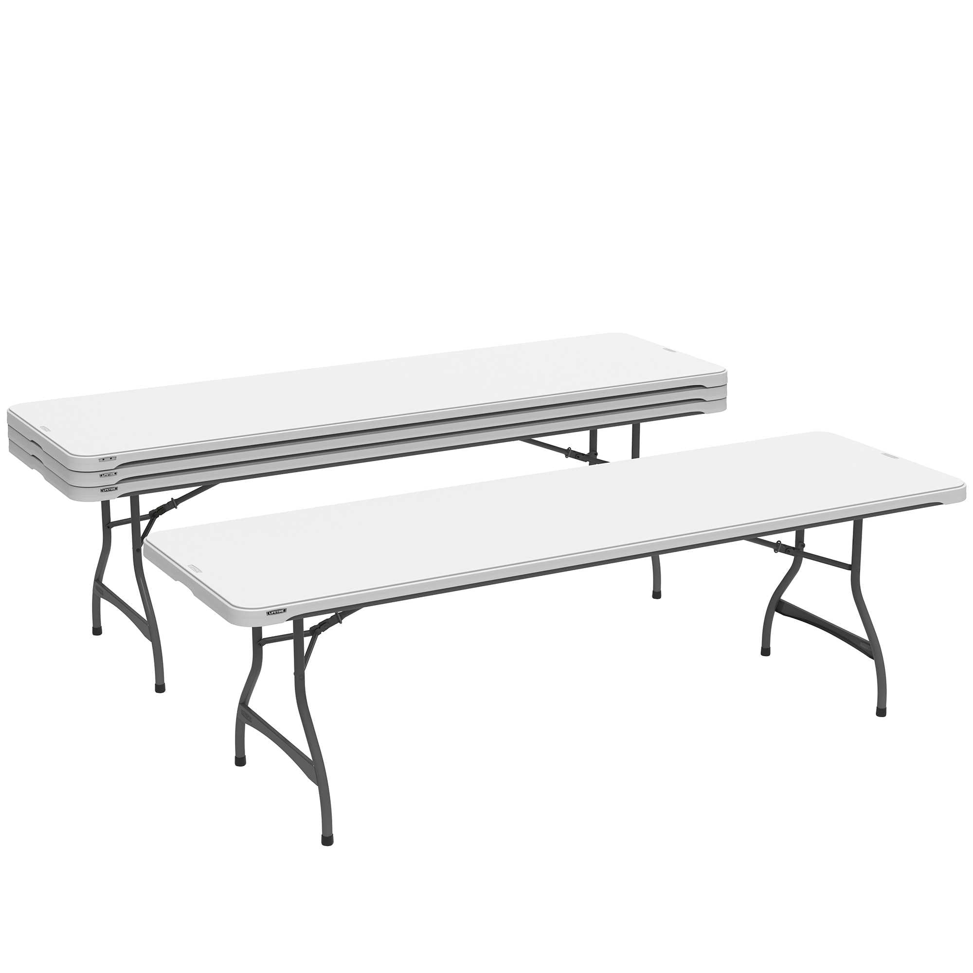 2026 Lot de 4 tables pliantes commerciales empilables de 8 pieds - Blanc (80344)