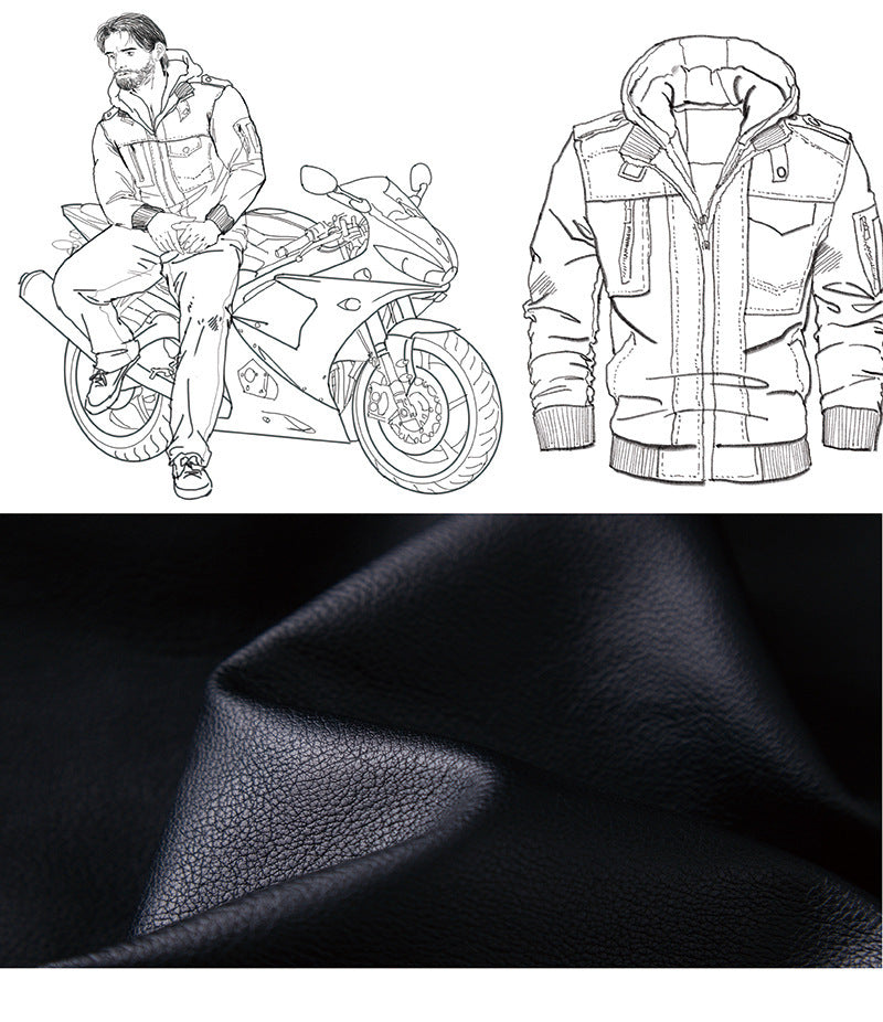 Veste vintage à capuche en cuir doux en velours doublure pour homme