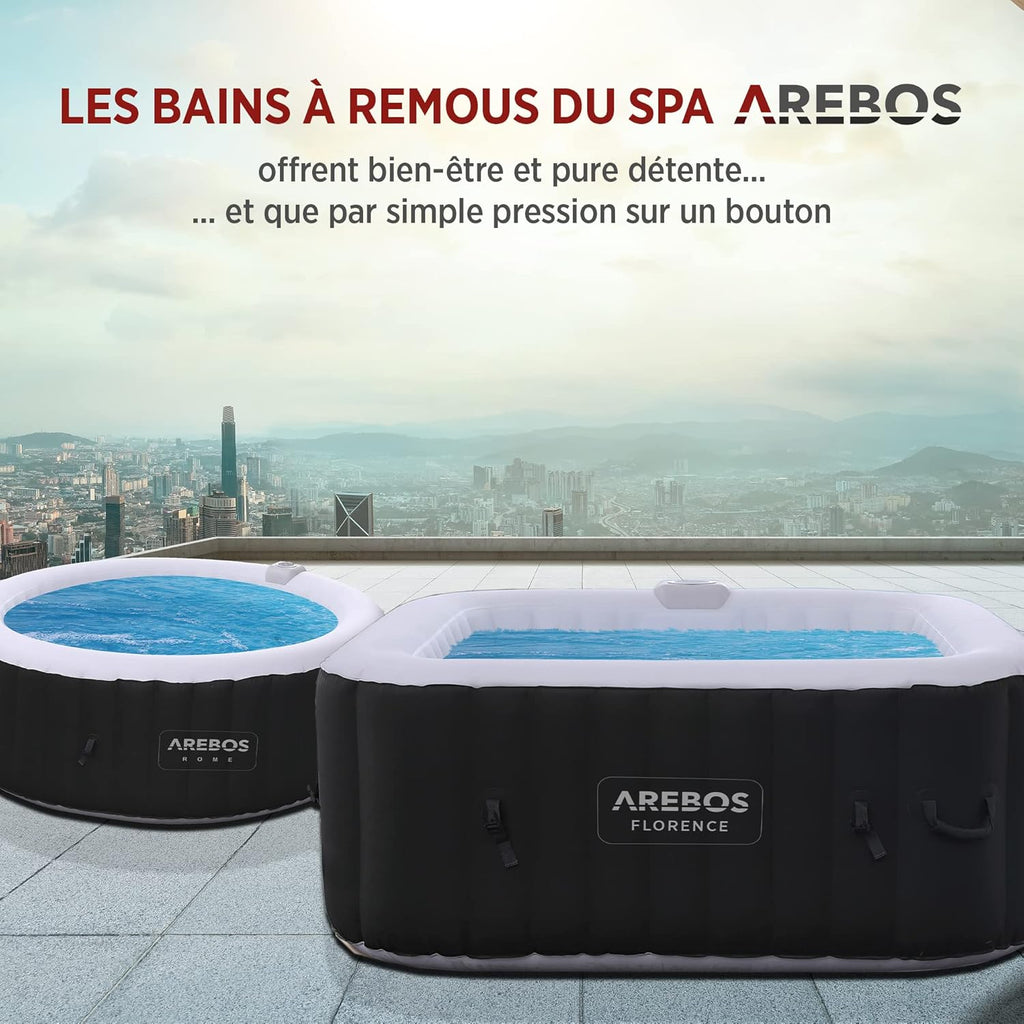 2026 Arebos Spa Gonflable | pour l'intérieur et l'extérieur | 4 Personnes | 154x154cm | 100 Jets de Massage | Spa Bien-être Chauffage | Massage Gonflable Carré | 600 litres
