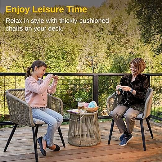 2026 Salon de jardin 3 pièces – Ensemble bistrot en rotin tressé à la main avec coussins imperméables, table avec plateau en verre trempé, mobilier d’extérieur pour terrasse et balcon, marron & gris clair