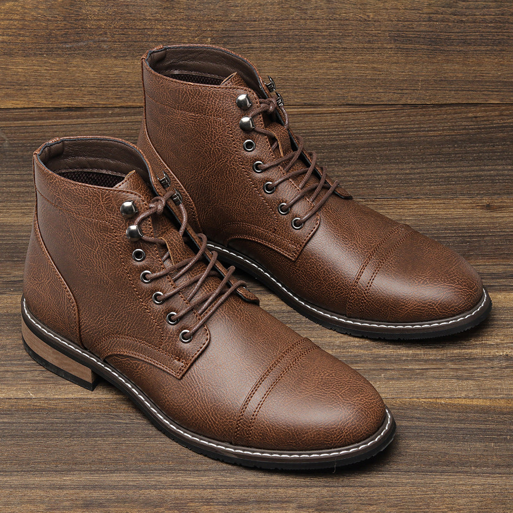 Bottines vintage décontracté en cuir à lacets cheville semelle rigide pour homme
