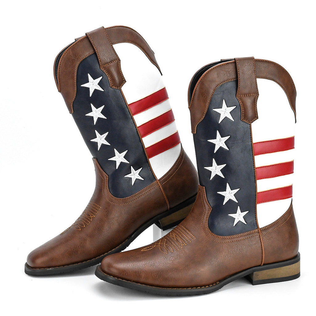 Men's Western Cowboy Boot - Thick Sole Square Heel Leather Shoes - LAKD London