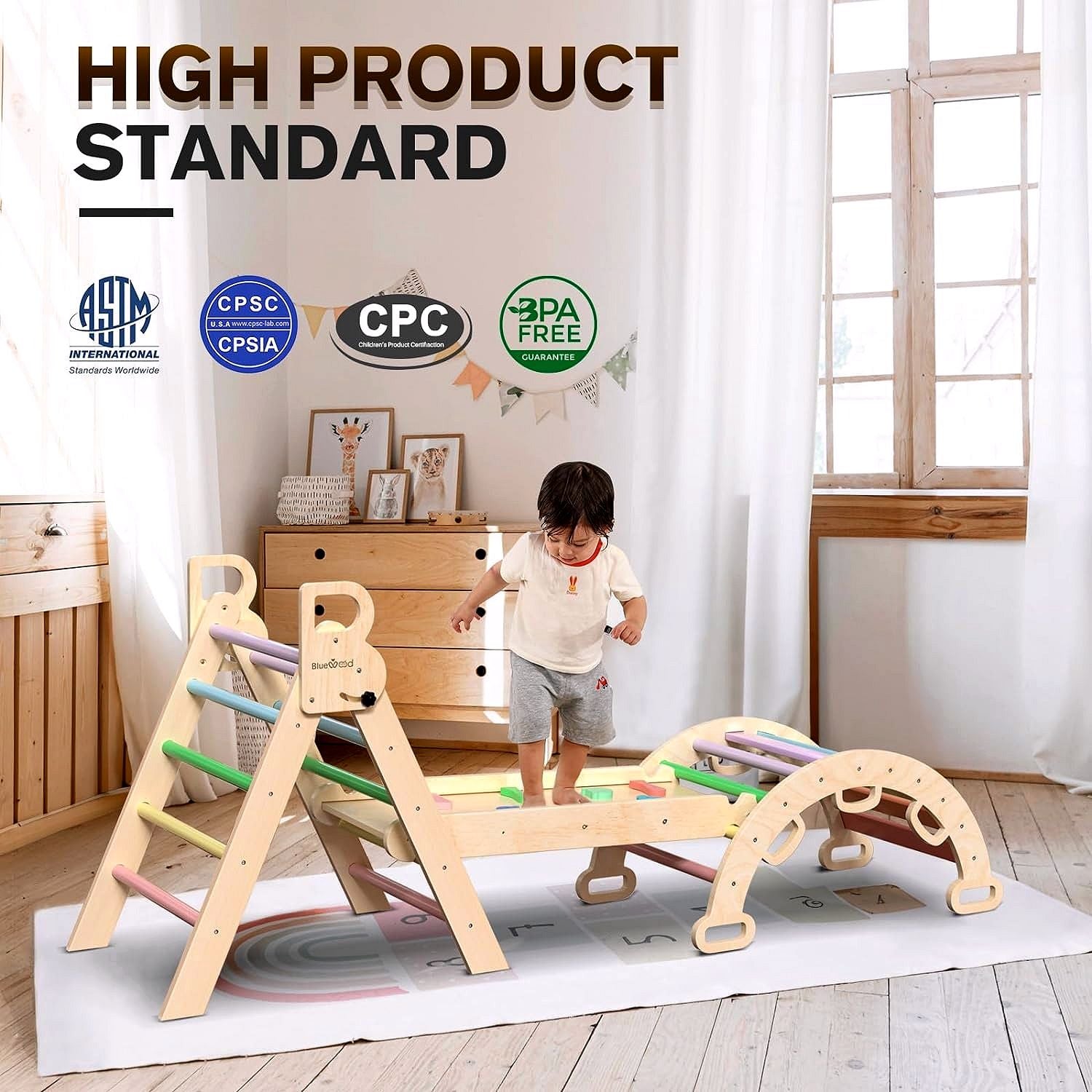 2026 Ensemble Triangle de Pikler 7-en-1 – Aire d’Escalade Montessori Pliable en Bois pour Enfants, avec Arche, Rampe & Échelle – Arc-en-ciel