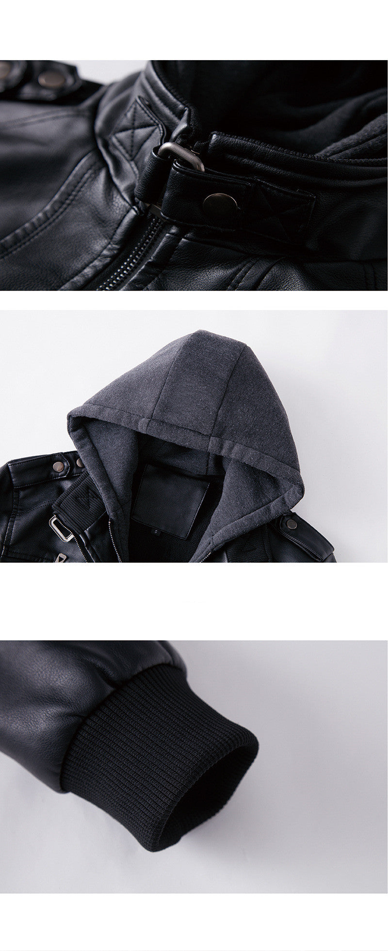 Veste vintage à capuche en cuir doux en velours doublure pour homme