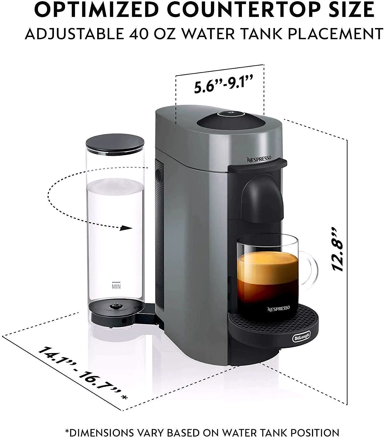 2026 Machine à café et espresso Nespresso Vertuo Plus par De'Longhi, grise, avec mousseur à lait Aeroccino