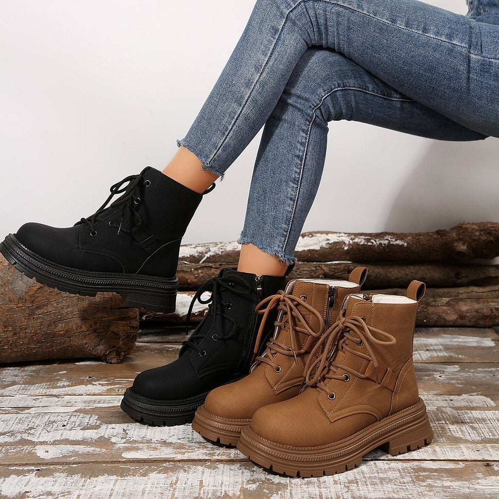 Bottines à lacets cheville carré confortable pour femme