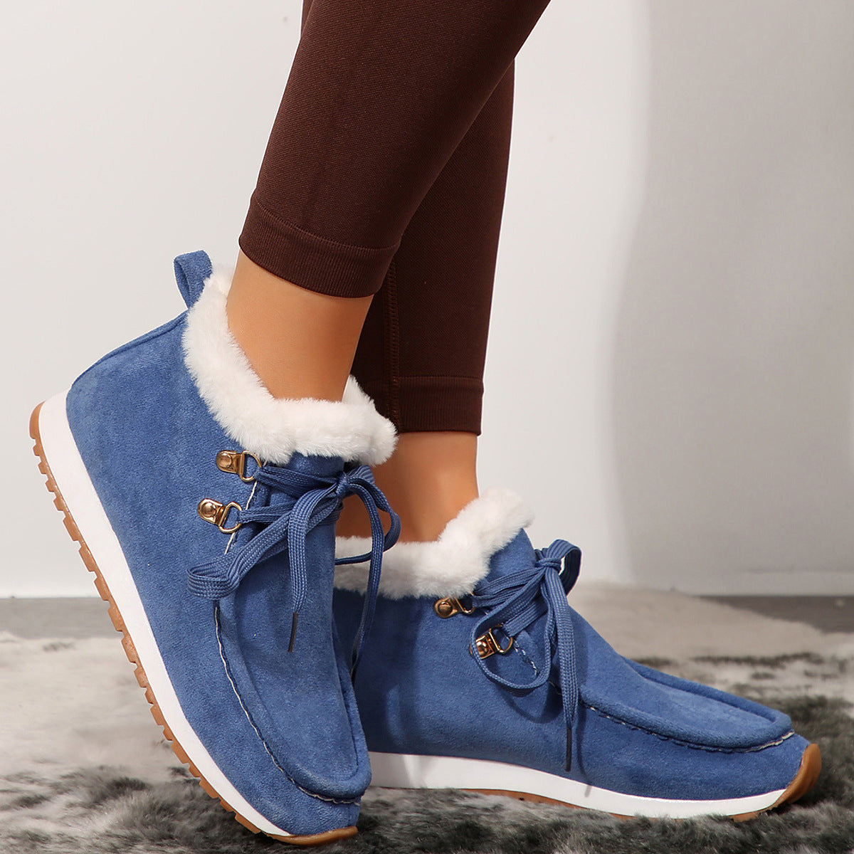 Bottes hiver à lacets daim chaud doublure peluche pour femme