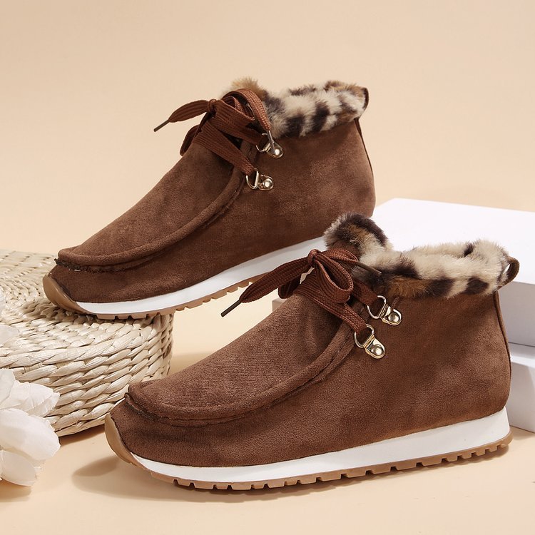 Bottes hiver à lacets daim chaud doublure peluche pour femme