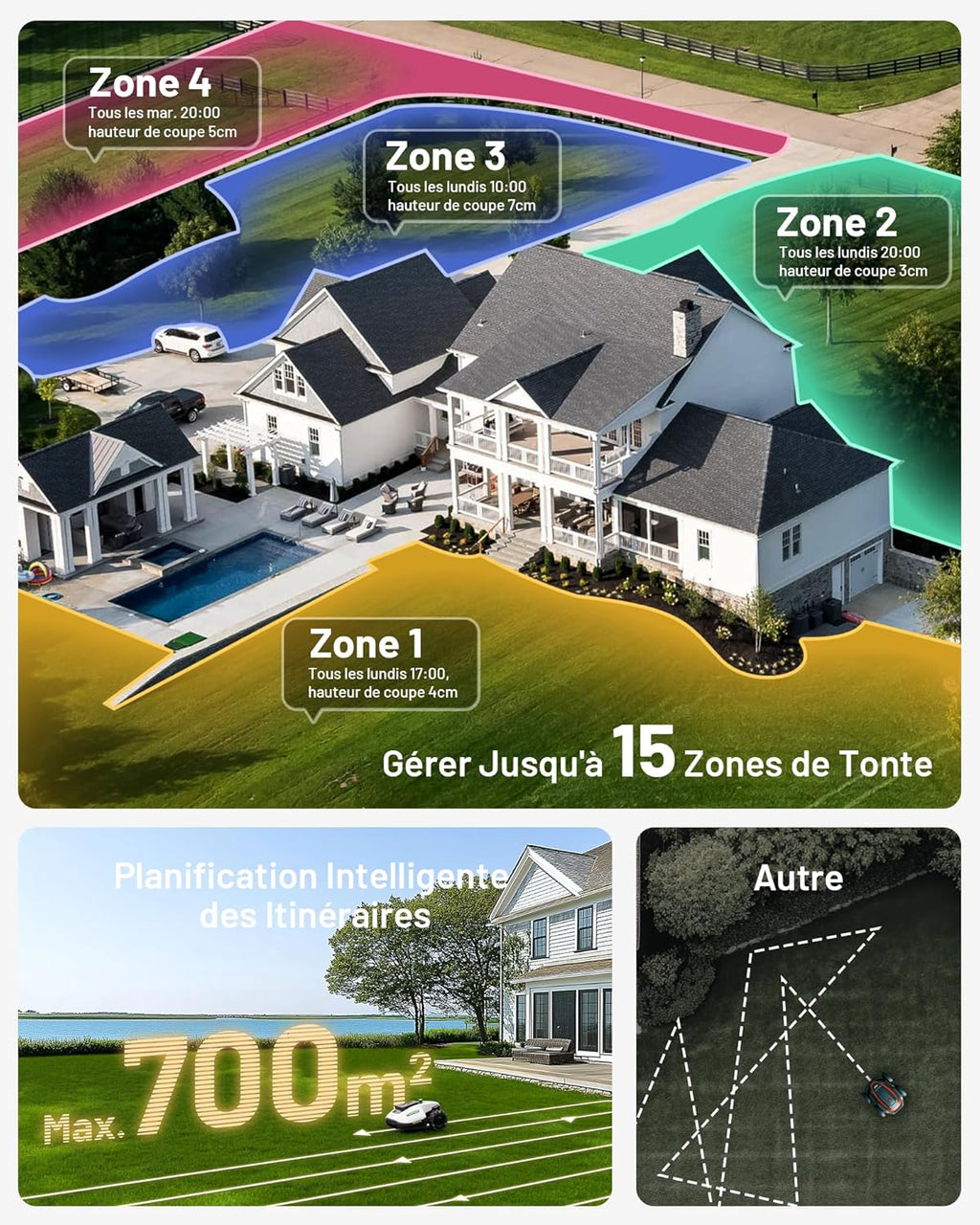 2026 MAMMOTION YUKA Mini 500 Robot Tondeuse sans Fil Périphérique, NetRTK+Vision, Aucune Antenne RTK Requise, Recommandé 500 m², Max. 700 m², Pente à 50%, Cartographie Automatique, avec Module 4G