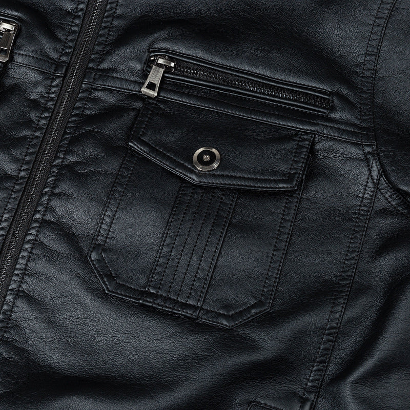 Veste rétro motard en cuir élégant zippé poche pour homme