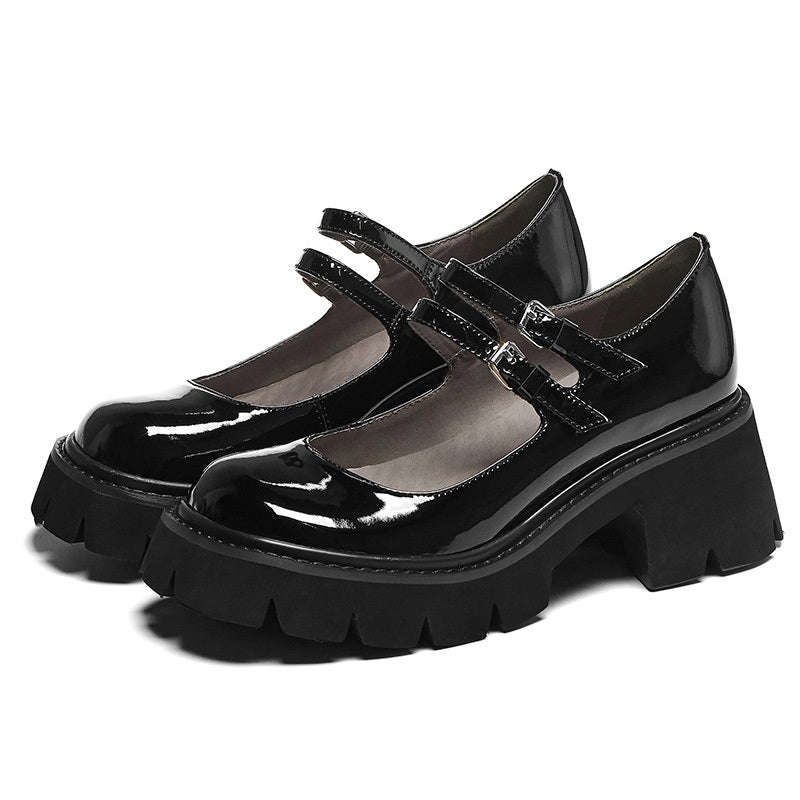 Escarpins en cuir véritable Mary Jane bout rond petit talon pour femme