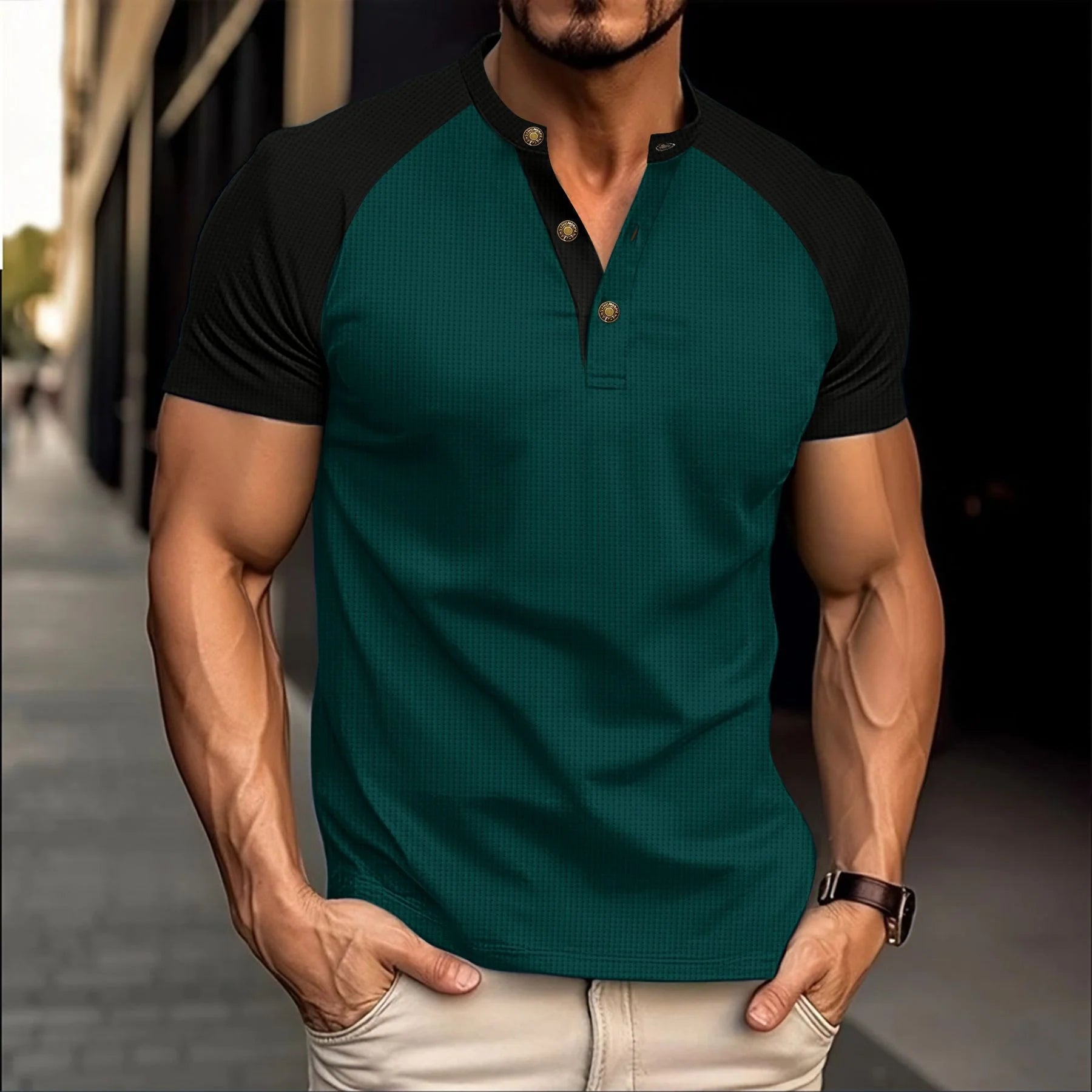 2026 Men's Casual Slim Fit Breathable Waffle Short Sleeve T-shirt