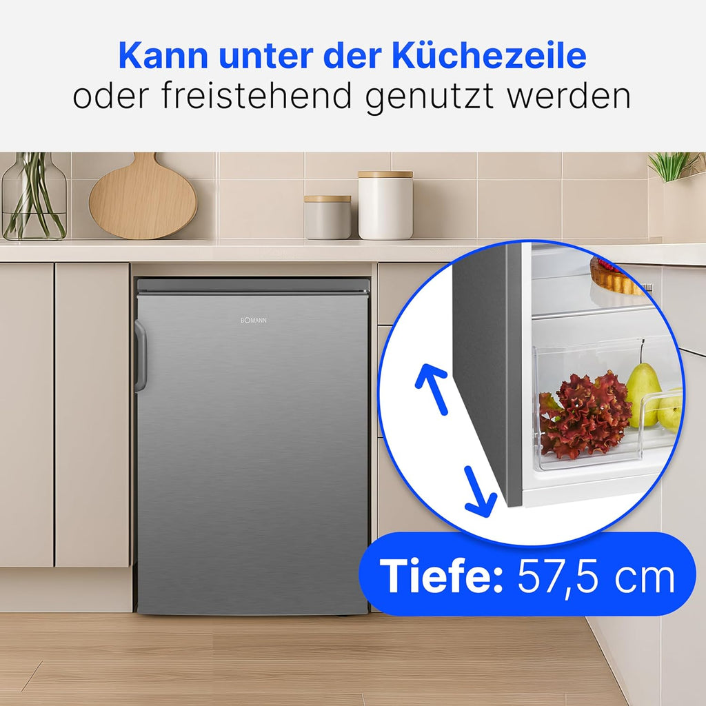 2026 Réfrigérateur 133L inox VS2195-1-inox, Capacité nette : 133 litres, Éclairage intérieur à DEL, Contrôle de la température en continu, 3 clayettes en verre
