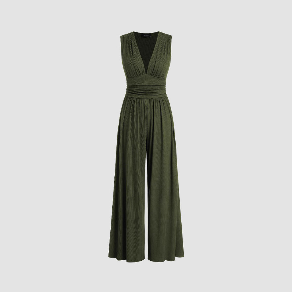 Combinaison sans manches tricoté midi jambes larges été bureau pour femme