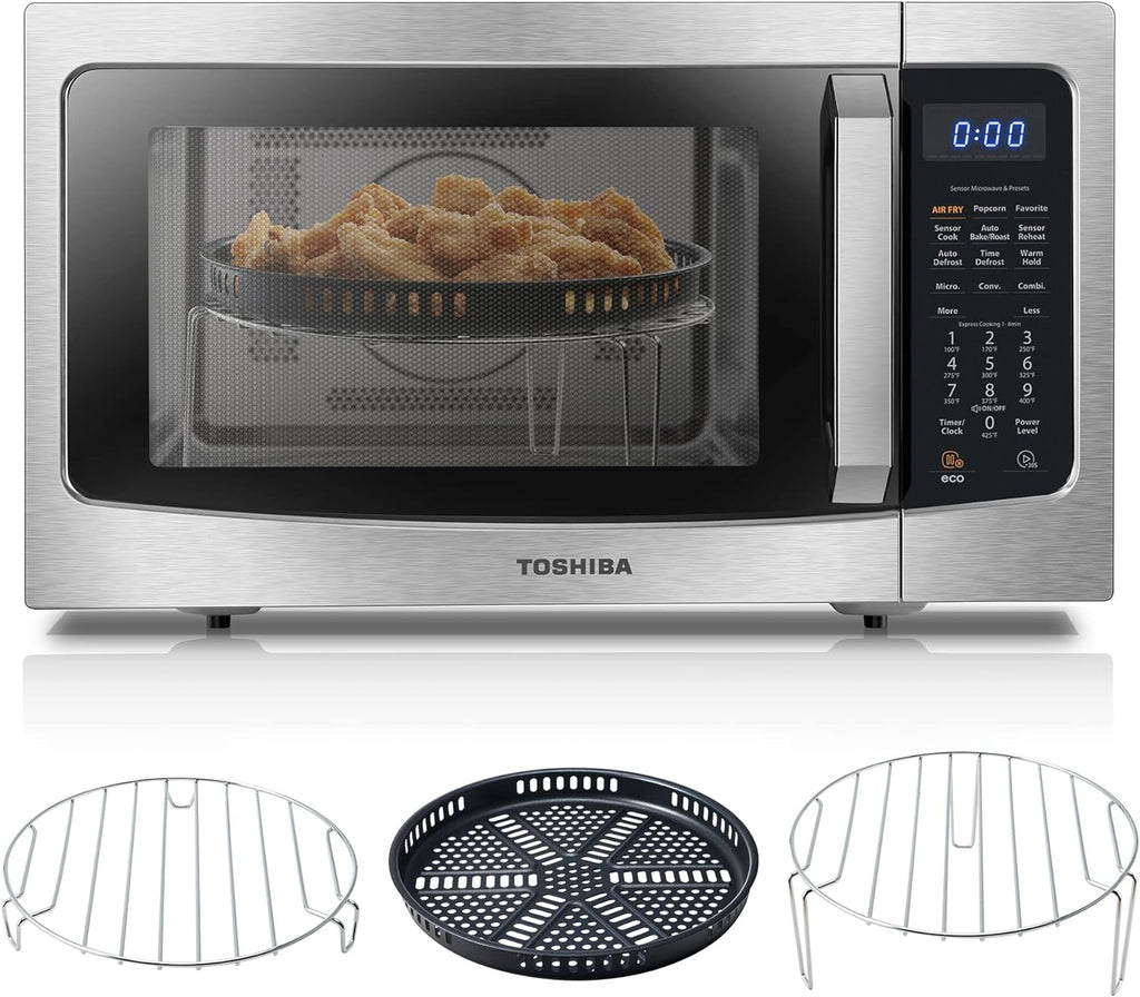 2026 TOSHIBA 4-in-1 ML-EC42P(SS) Mikrowellenherd für die Arbeitsplatte, Smart Sensor, Konvektion, Heißluftfritteuse-Kombination, Stummschaltfunktion, Positionsspeicher, 13,6" Drehteller, 1,5 Kubikfuß, 1000 W, silber