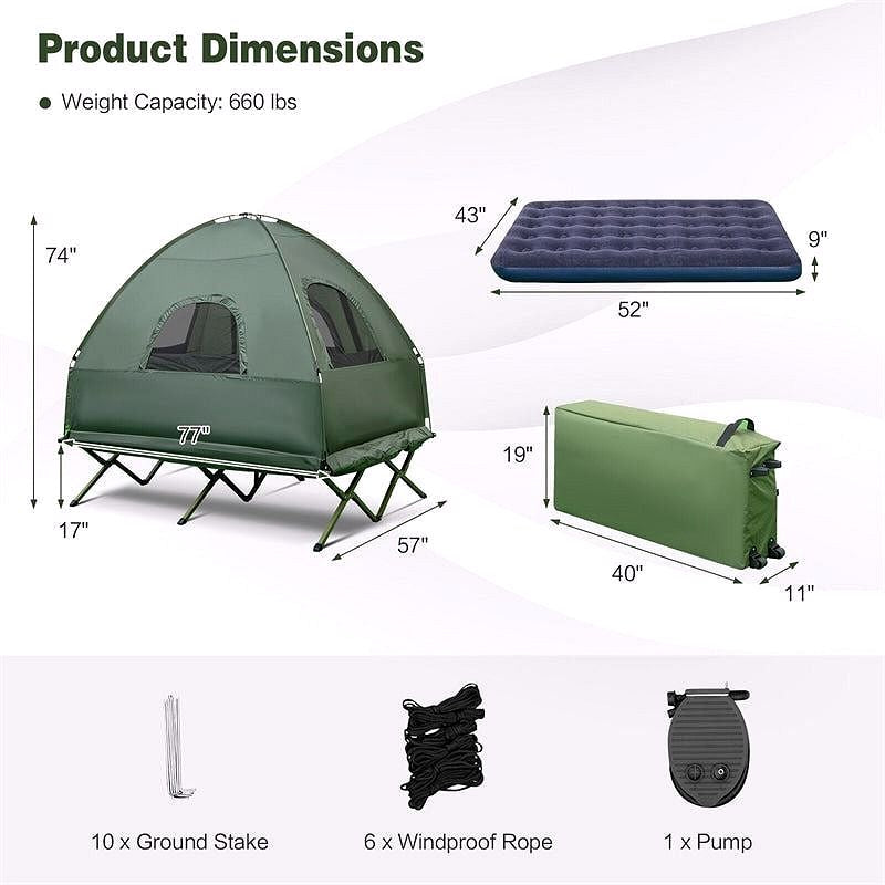 2026 Lit de Camping avec Tente 5-en-1 pour 2 Personnes – Combo Tente Outdoor Portable avec Matelas Gonflable, Sacs de Couchage & Pare-Soleil