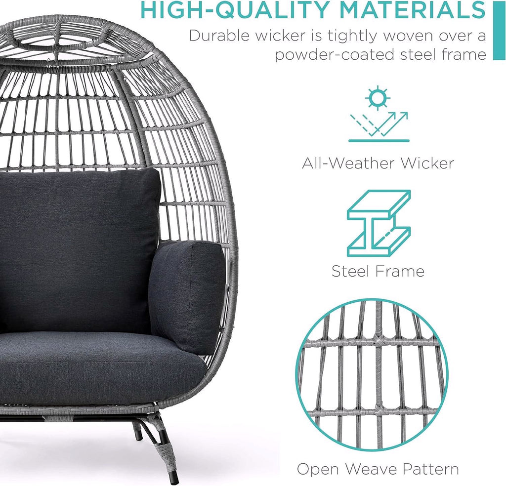 2026 Chaise à œuf en rotin Best Choice Products – Chaise longue surdimensionnée pour l'intérieur et l'extérieur, idéale pour la terrasse, le jardin et le salon