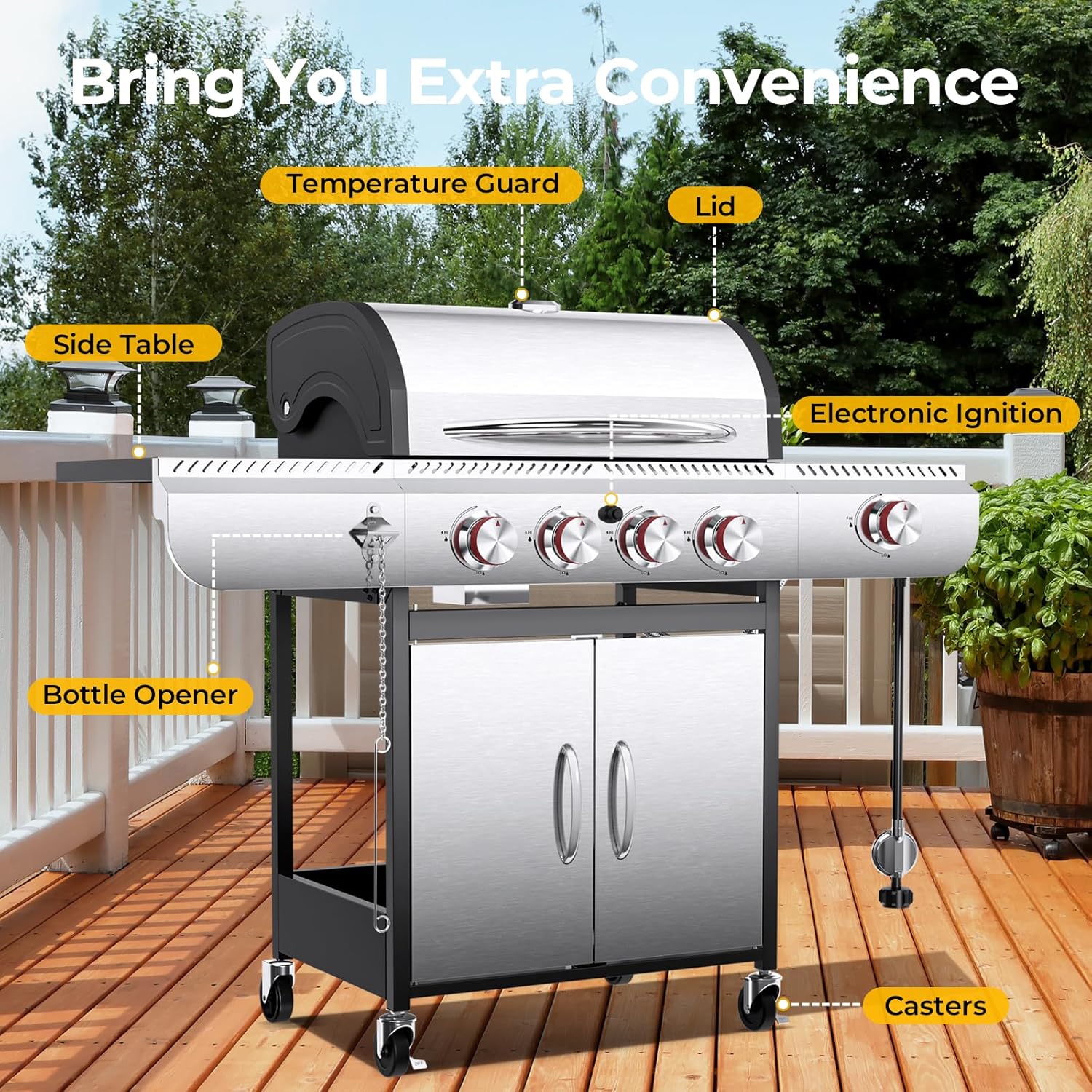 2026 R.W.FLAME 3 & 4-Brenner Propan-Gasgrills mit Seitenbrennern, für Outdoor-Kochen, BBQ, Terrasse, Camping
