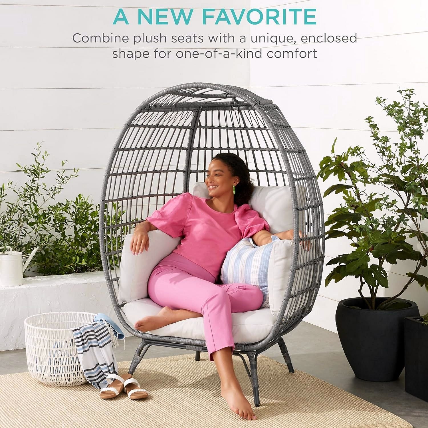 2026 Chaise à œuf en rotin Best Choice Products – Chaise longue surdimensionnée pour l'intérieur et l'extérieur, idéale pour la terrasse, le jardin et le salon