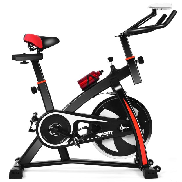 2026 Vélo D’appartement Vélo Silencieux avec Courroie et Roue D’inertie en Fer de 10kg Guidon et Selle Ajustable Noir + Rouge