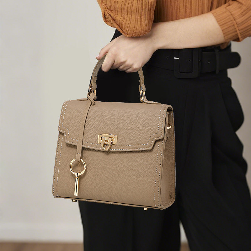 Sac à main en cuir véritable motif litchi motif vintage fermoir pour femme