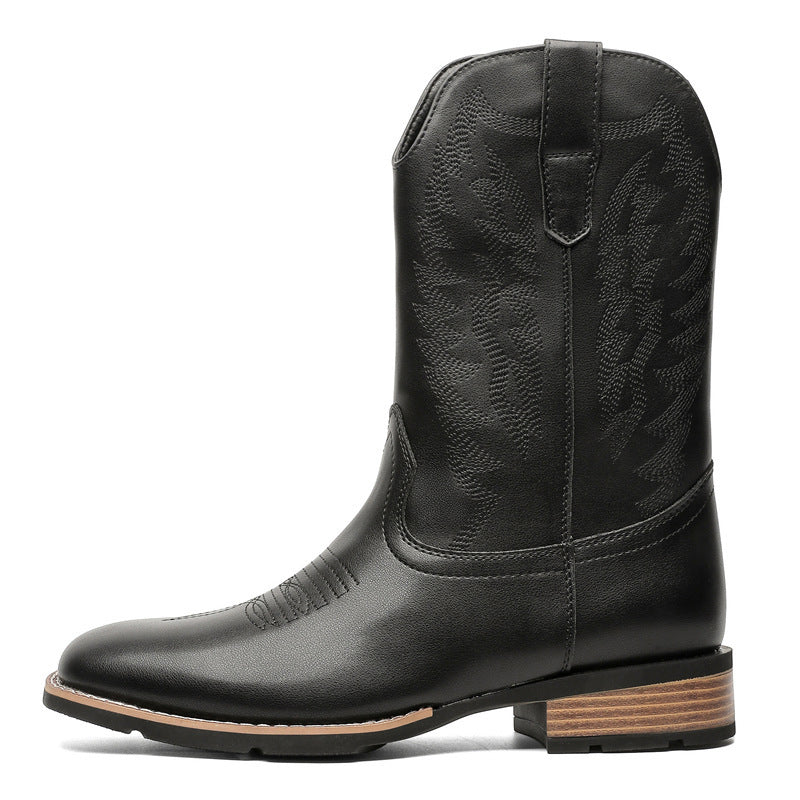 Bottes style western en denim brodé en cuir tendance confortable pour homme